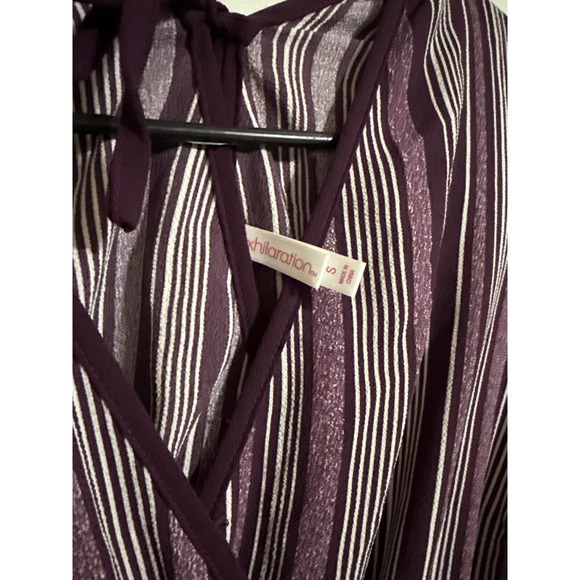 Xhilaration Purple Striped Wide Leg Jumpsuit Flutter Sleeve Tie Back Small - Picture 2 of 6